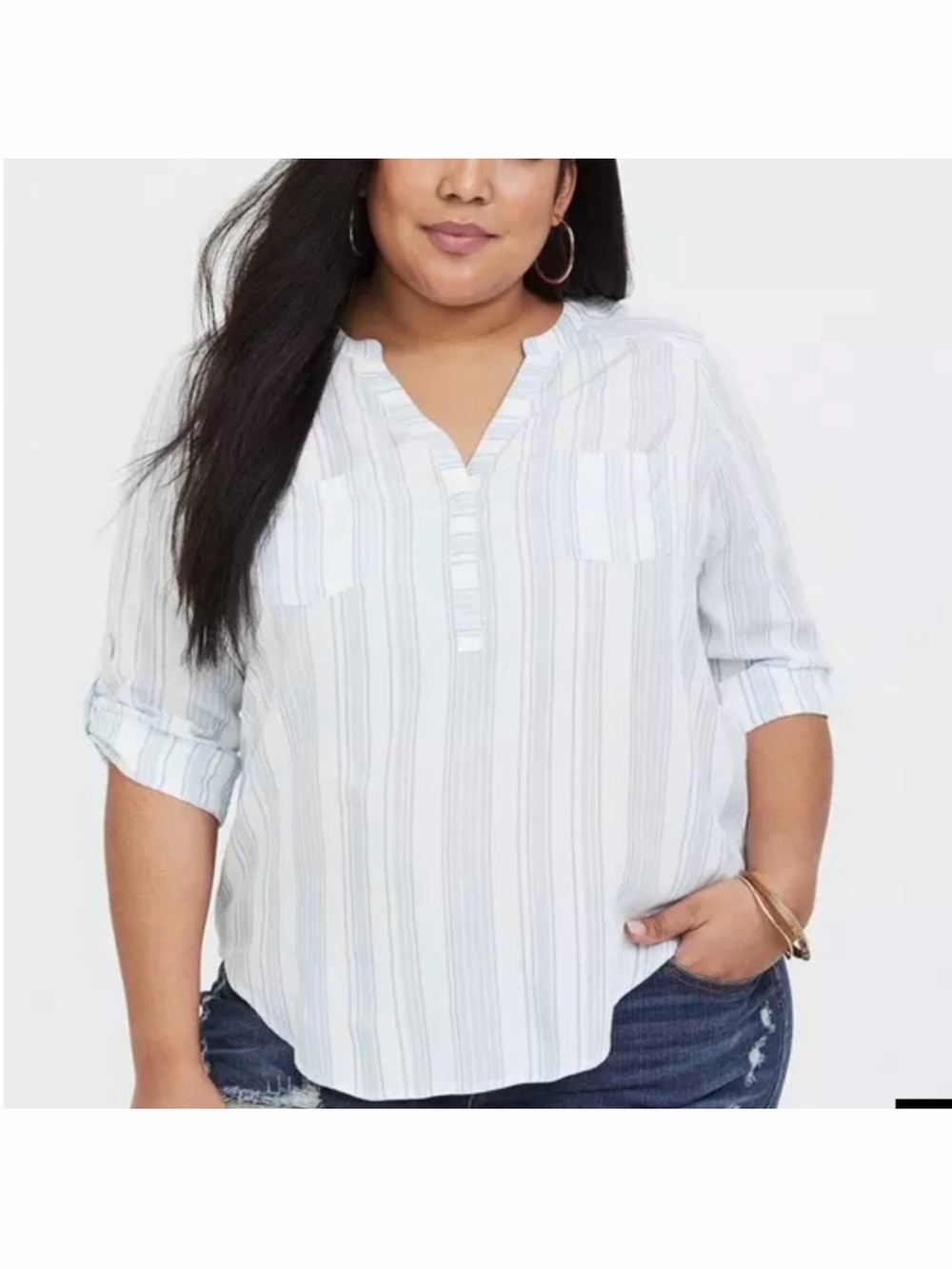 NWT TORRID Harper Chambray Challis 3/4 Sleeve Top